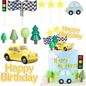 Car Cake Topper 16 PCS Race Car Cake Decorations Checkered Flag Cake Topper Two Fast Birthday Cake Topper Race Car Theme 2nd Birthday Party Decor