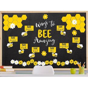 95Pcs Bee Bulletin Board Cutouts Summer Bee Daisy Flower Paper Cutouts with Glue Points Bulletin Board Decoration for Classroom Office School Birthday Party