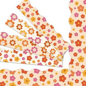 68 Ft Retro Checkered Bulletin Board Borders Boho Retro Groovy Smile Face Classroom Decorations Pink Preppy Classroom Decor Daisy Flower Borders Trim 70s Hippie Disco Bulletin Board for Wall (Pink)
