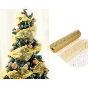 Thyle 33 Yard 11 Inch Wide Gold Organza Ribbon for Christmas Tree Metallic Glitter Ribbon Garland for Christmas Tree Decor Wreaths Table Runner for Table Centerpieces Gift Wrapping