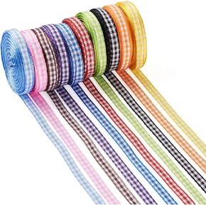 10 Rolls Gingham Checked Polyester Ribbons 10 Colors Plaid Tartan Fabric Craft Ribbon Roll 1/4 Inch for Hair Accessories Gift Wrapping DIY Handmade Party Home Table Craft Decorations