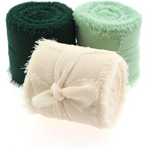 3 Rolls 1.57 Inch x 5.5 Yd Handmade Tassel Chiffon Ribbon Three Colours Flower Greeting Card Bow Decoration Ribbon for Wedding Invitation Bridal Bouquet Gift Packaging DIY Crafts