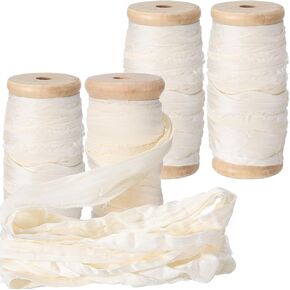 Mindsoft 20 Yard Silk Satin Irregular Frayed Ribbon Handmade Fringe Ribbon with Wooden Spool for Craft Gift Wrapping Baby Shower Wedding Bridal Bouquets Holiday Decor(Mixed Nude Color)