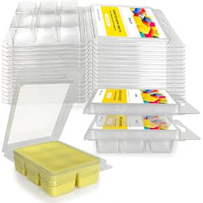 100 Packs Wax Melt Molds, 6 Cavity Clear Empty Plastic Wax Melt Containers for Wickless Tarts Candles