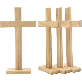 12 Inch 4 Pack Wood Cross Unfinished Wooden Crosses Unpainted Tabletop Cross for Crafts