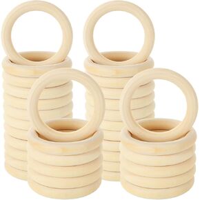 80 PCS Wooden Rings for Crafts, Natural Unfinished Solid Wood Rings Smooth Wood Circles for DIY Craft, Ring Pendant Connectors, Jewelry Making and Macrame Decor (2.75"/70mm)