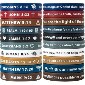 20 Pieces Religious Silicone Wristbands Bulk Bible Rubber Bracelets Colorful Inspirational Christian Rubber Bracelets for Men Women Gifts (Classic Colors)
