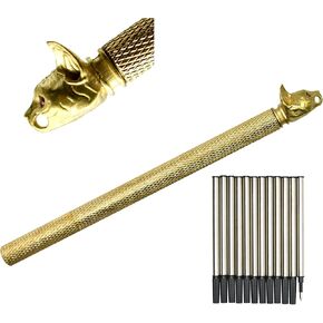 Solid Brass Pen Novelty Cat Pens Metal Animal Gel Pens Cat Head Pen with 12PCS Replaceable Refills For Men or Women Office Family Gifts Stationey