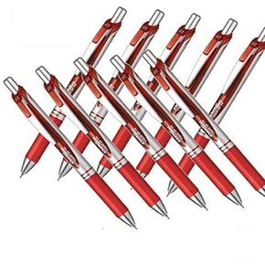 Pentel New EnerGel Deluxe RTX Retractable Liquid Gel Pen,Ultra Micro Point 0.3mm, Fine Line, Needle Tip, Red Ink Japanese Box of 10