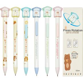 Maydahui 6 Pcs Retractable Fun Bunny Bear Pens Little Bear Rabbit House Rotation Gel Pens Novelty Animal Pens Black Ink For Shcool Home Office Pet Theme Party Favors