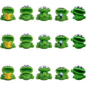 15Pcs Mini Resin Frogs Green Tiny Big Mouthed Frog Figurines Miniature Singing Frogs Cake Toppers for DIY Dollhouse Fairy Garden Moss Landscape Terrarium Crafts Home Decor