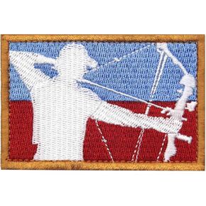 EmbTao Tactical Bowhunter Bow and Arrow Shoot Patch Morale Badge Embroidered Applique Fastener Hook & Loop Emblem, White & Black