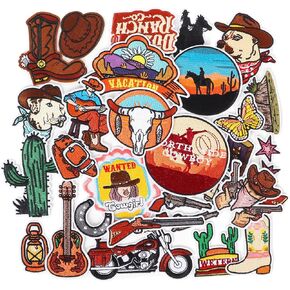 Western Iron On Embroidered Patches for Hats: Meneng 32Pcs Cowboy Sew On Applique Patches for Jackets Backpacks Clothing - Vintage Embroidery Patch for DIY Accessories