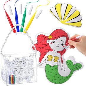 7 Pcs Mermaid Coloring Doll for Kids DIY Doodle Washable Markers, Mermaid Christmas Gift Sets Make You Own Mermaid Doll, Shell Doll Bag Markers Coloring Stuff for Educational Art and Crafts