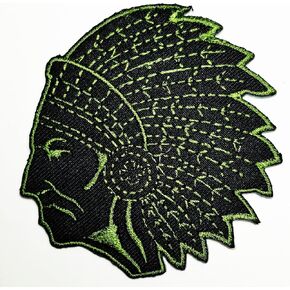 HHO Indian Tribal Chief (Black Green) Patch Embroidered DIY Patches, Cute Applique Sew Iron on Kids Craft Patch for Bags Jackets Jeans Clothes