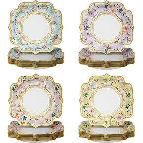Floral Paper Plates Spring Tea Party Disposable Plates Tableware for Mother's Day Blossom Flower Fairy Garden Bridal Birthday Baby Shower Party Supplies, Pack of 48 (9 inch)