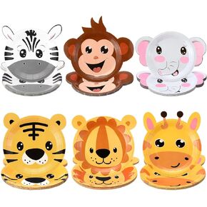Sunnyray 72 Pcs Jungle Safari Paper Plates 7" Animal Shaped Disposable Dessert Dinner Plates Safari Birthday Party Plates Dinnerware Decorative for Birthday Baby Shower Jungle Animal Party Supplies