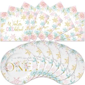 40Pcs Winter Onederland 1st Birthday Decorations Pink And Blue Snowflake Tableware Set Disposable Plates Napkins Serves 20 Snowflake Winter First Birthday For Girls Winter Wonderland Decorations