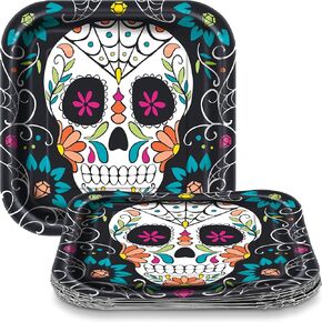Unique Skull Day Dead Square Plates, 8 Ct.