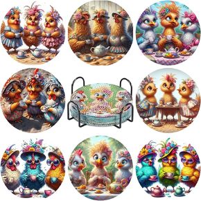 8 Pcs Chicken Diamond Art for Adults Coasters Animal Diamond Painting Kit for Beginners DIY Diamond Art Dot Coasters