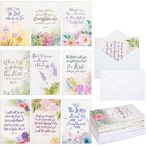 Faithful Finds 36 Pack Bulk Religious Sympathy Cards with Envelopes, Watercolor Floral Designs with Christian Bible Verses for Funerals, Condolences (4 x 6 In)