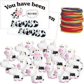 Marsui 60 Pcs You Have Been Mooed Card Kits Includes 20 Moo Moo Card 20 Mini Resin Cows 20 Elastic Rubber Bands for Cruising Carnival Party SUV Car Game Rewards