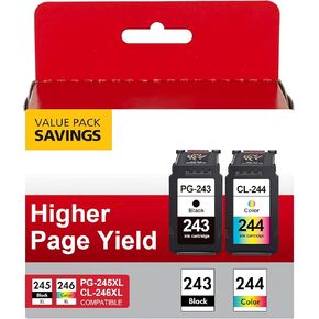 PG-243/ CL-244 Ink Multi Pack Replacement for Canon 243 and 244 Ink Cartridges Compatible to Canon Pixma TR4520 TR4522 MG2522 MG2520 MX492 MX490 TS3322 TS302 TS202 Printer (1 Black, 1 Tri-Color)