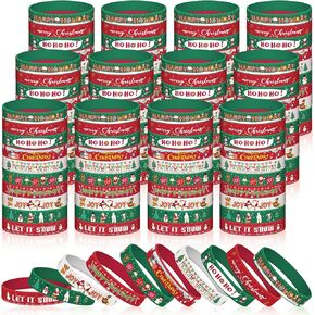 Syhood 200 Pieces Christmas Silicone Bracelets Rubber Wristbands Bulk Merry Christmas Bracelets Gifts for Kids Adult Xmas Party Favors Stocking Stuffers, 10 Style (Dark Red, Dark Green, White)
