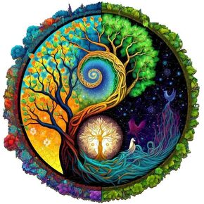 Jigfoxy Wooden Puzzles for Adults, Yinyang Tree of Life Wood Puzzles Adult, Unique Animal Shape Wooden Jigsaw Puzzles for Adults, Birthday Gifts for Puzzle Lovers, Family (M-11.8 * 11.8in-200pcs)