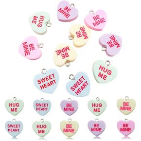 60 قطعة من قلادة عيد الحب على شكل قلب الحب 18 × 19 مم من الراتنج الملون خرز حلوى الحب لقلادة سوار ذاتي الصنع ومجموعة سلسلة مفاتيح وصنع المجوهرات SN167-6set in Kuwait