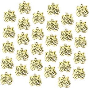 SUPVOX Tiger Head Charm DIY Pendant Jewelry Making Accessories for Necklace Bracelet Crafts (Golden) 30pcs