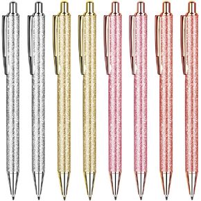 Unibene 12 Pcs Glitter Ballpoint Pens, Cute Pretty Metal Retractable Journaling Pens for Women Girls Gifts Office Supplies, Black Ink Medium Point 1mm 12 Colors