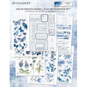 49 AND MARKET Color Swatch: Inkwell Rub-Ons 6"X8" 6/ورقة، أبيض