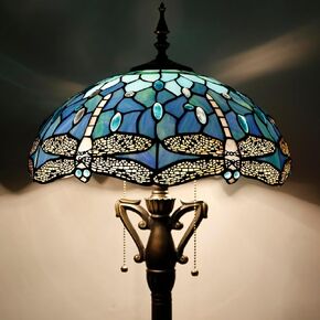 Tiffany Floor Lamp Green Purple Grape Stained Glass Standing Reading Light 16X16X66 Inches Antique Pole Corner Lamp Decor Bedroom Living Room