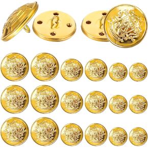 Gold Buttons, Mabor 18Pcs Gold Buttons for Blazer Button Set Metal Brass Buttons Vintage Coat Buttons for Blazer Suits Coat Uniform 18mm 20mm 25mm