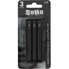 أعواد جرافيت مضغوطة من SoHo Urban Artist 4B، عبوة من 3 - أعواد جرافيت ممتازة للرسم - جرافيت فنان انزلاقي متعدد الاستخدامات وسلس - مثالي للمحترفين والطلاب والفنانين