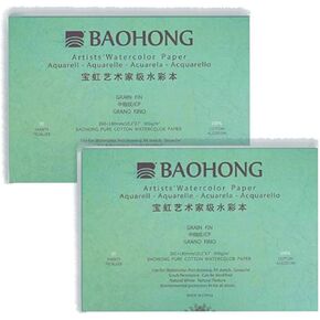 BAOHONG Artists' Watercolor Painting Block, Pack of 2, 40 Sheets 100% Cotton, Acid-Free, 140LB/300GSM, Cold Press Textured, Ideal for Watercolor Techniques, Colored Pencil and Pastel