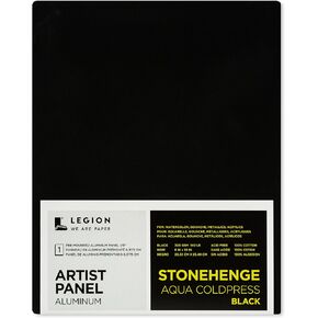 Legion Artist Panel, 1/8" Composite Brushed Aluminum with Stonehenge Aqua Coldpress Black, 100% Cotton, 140lb Paper, 5 x 7 inches for Wet Media