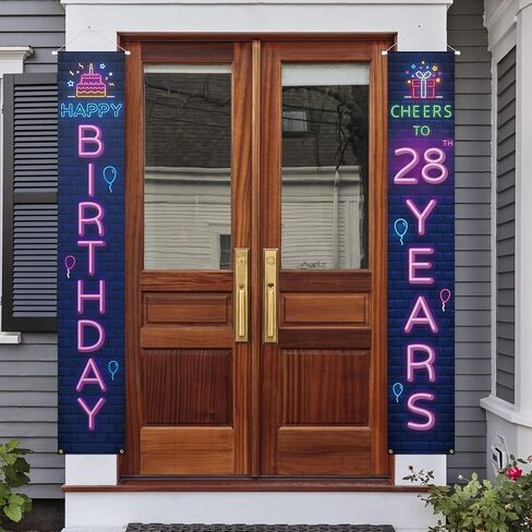 Neno Glow Happy 28th Birthday Porch Sign Door Banner Decor Colorful – Cheers to 28 Years Old Birthday Party Theme Decorations for Men Women Supplies in Kuwait