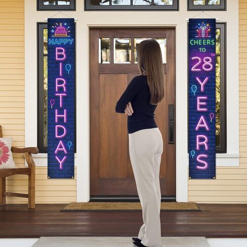 Neno Glow Happy 28th Birthday Porch Sign Door Banner Decor Colorful – Cheers to 28 Years Old Birthday Party Theme Decorations for Men Women Supplies in Kuwait
