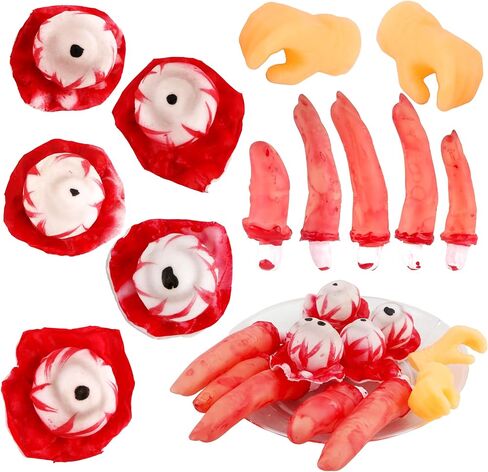 12 قطعة من أجزاء جسم الهالوين البلاستيكية المزيفة والأيدي المقطوعة والأصابع المكسورة والعيون وأجهزة الجسم للهالوين المسكون بالمنزل ومصاصي الدماء والزومبي وديكورات الحفلات in Kuwait