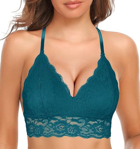 SHEKINI Lace Floral Bra Padded Breathable Racerback Wire Free Sexy Bralette in Kuwait