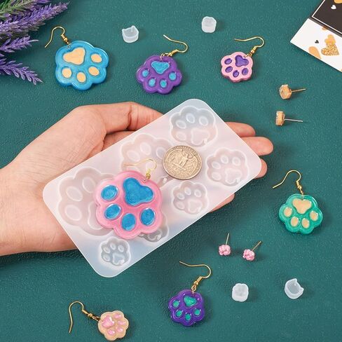 Cheriswelry 5Pcs/Set Paw Print Silicone Mold Cat Resin Casting Mold Animal Pendant Mold Crafts 9-67mm for DIY Earring Necklace Bracelet Jewelry Making Decoration in Saudi Arabia
