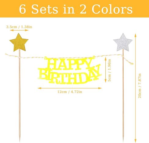 6 Sets Happy Birthday Cake Bunting Topper, Birthday Banner Star Cake Topper Garland Party Decorations for Birthday Party Decors Favors Supplies in Saudi Arabia