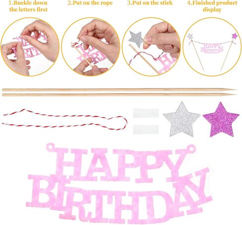 6 Sets Happy Birthday Cake Bunting Topper, Birthday Banner Star Cake Topper Garland Party Decorations for Birthday Party Decors Favors Supplies in Saudi Arabia
