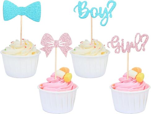 36Pcs Boy or Girl Cupcake Toppers Gender Reveal Boy and Girl Cupcake Toppers Glitter Bow Tie Cupcake Picks Baby Shower Cake Topper Decorations for Kids Birthday Party Cake Decorations Supplies in Saudi Arabia