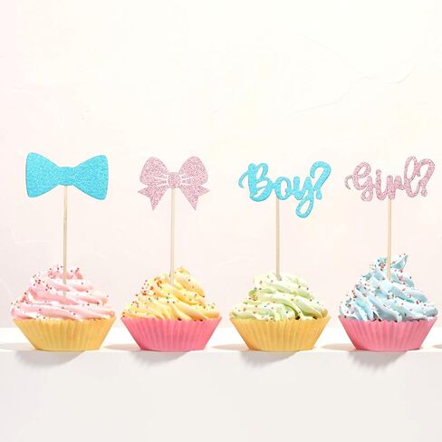 36Pcs Boy or Girl Cupcake Toppers Gender Reveal Boy and Girl Cupcake Toppers Glitter Bow Tie Cupcake Picks Baby Shower Cake Topper Decorations for Kids Birthday Party Cake Decorations Supplies in Saudi Arabia