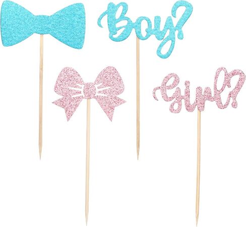 36Pcs Boy or Girl Cupcake Toppers Gender Reveal Boy and Girl Cupcake Toppers Glitter Bow Tie Cupcake Picks Baby Shower Cake Topper Decorations for Kids Birthday Party Cake Decorations Supplies in Saudi Arabia