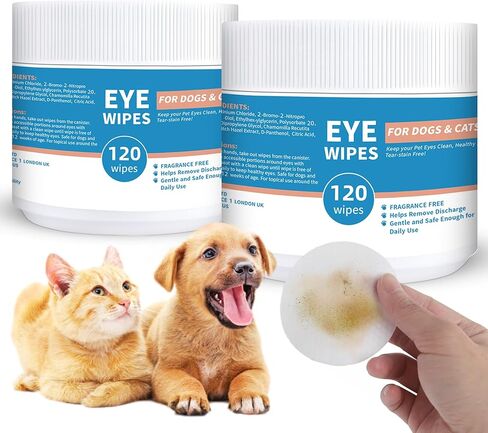 Dog Eye Wipes - 120Ct Tear Stain Remover for Dogs and Cats - 3.15" Presoaked Eye Wash Pads - Unscented Pet Eye Wipes for Remove Discharge and Crust in Saudi Arabia