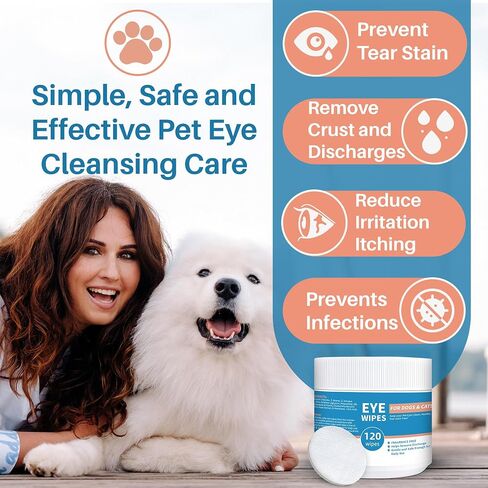 Dog Eye Wipes - 120Ct Tear Stain Remover for Dogs and Cats - 3.15" Presoaked Eye Wash Pads - Unscented Pet Eye Wipes for Remove Discharge and Crust in Saudi Arabia